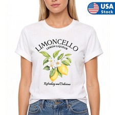 Women Short Sleeve T-Shirt Lemon Printed CrewNeck Cotton Tunic Tee Tops US STOCK