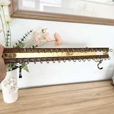 Vintage Wood Brass Tie Rack, 36 Hook Wall Mount Organizer, Mid-Century Jewelry