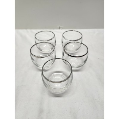 Vintage Mid Century Modern Silver Rim Roly Poly Rocks Glasses Set of 5 1950s 60s