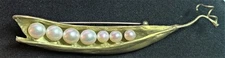 Michael Michaud Green Bronze Genuine Pearl Pea In Pod Brooch, Signed