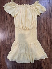 Yellow Smocked Ruffle Dress Size M – Off Shoulder Summer Boho Style NWT