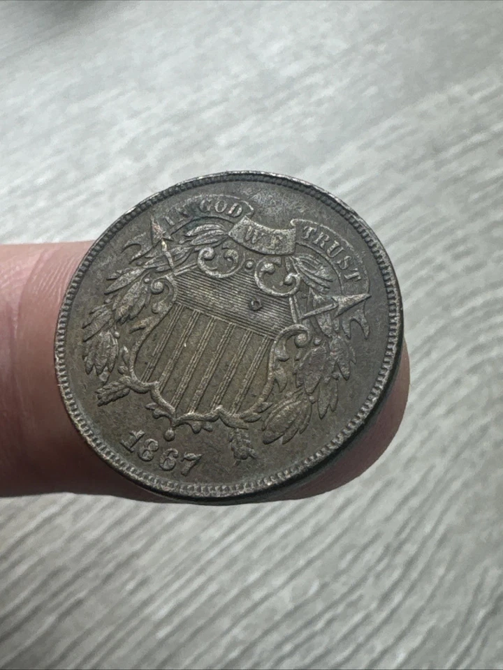 United States 1867 Two Cent Piece 2C Ungraded Circulated US Copper Coin USA JD - Image 4 of 4