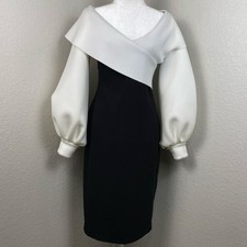 Badgley Mischka Scuba Dress Womens 4 Two Tone Balloon Sleeve Avant Garde Glam