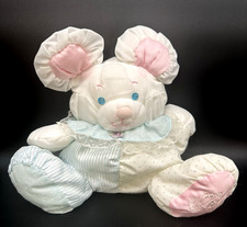 Vtg Baby Puffalump Mouse Rattle Plush Nylon Fisher Price 1988 White Blue Pink