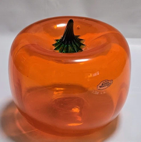 2010 Blenko Glass Dreamsicle/Clover Stem Pumpkin  with Original Sticker - Large