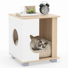 Cat Bed Side Table w/Head-shaped Entry  Metal Legs,Modern End Table Nightstand