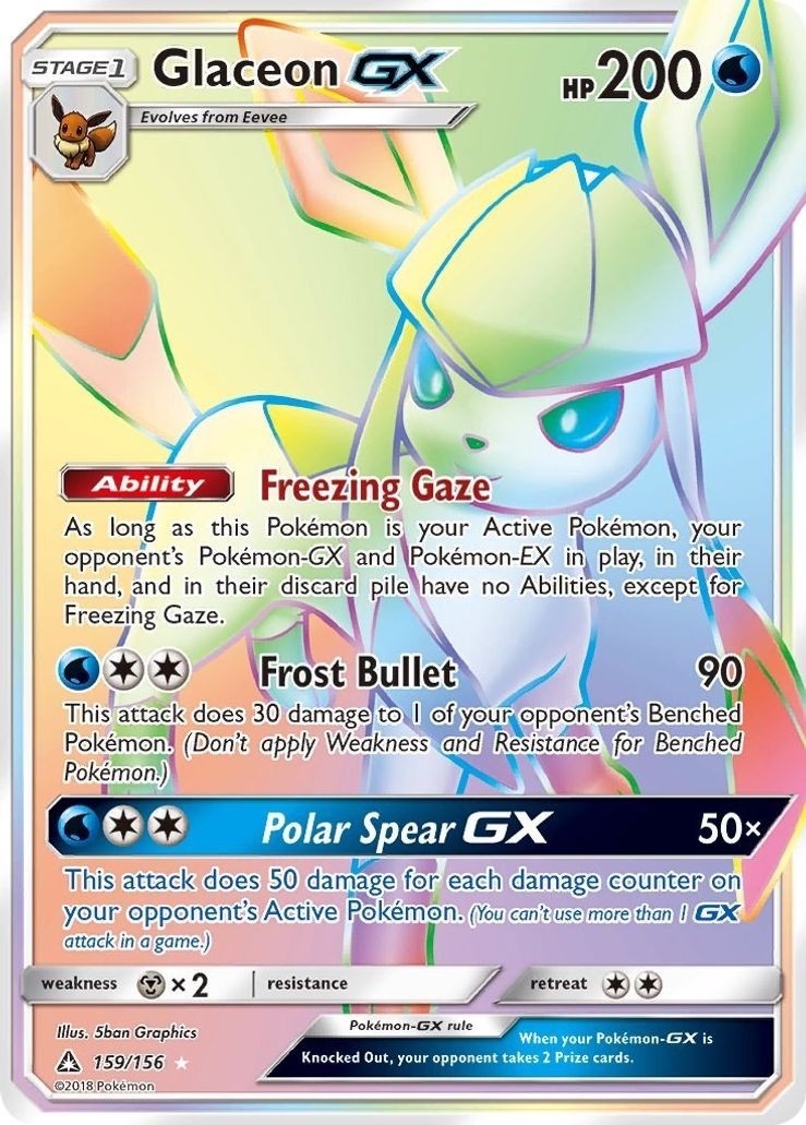 Glaceon GX - 159/156 - Pokemon Ultra Prism Sun & Moon Secret Rare Card NM