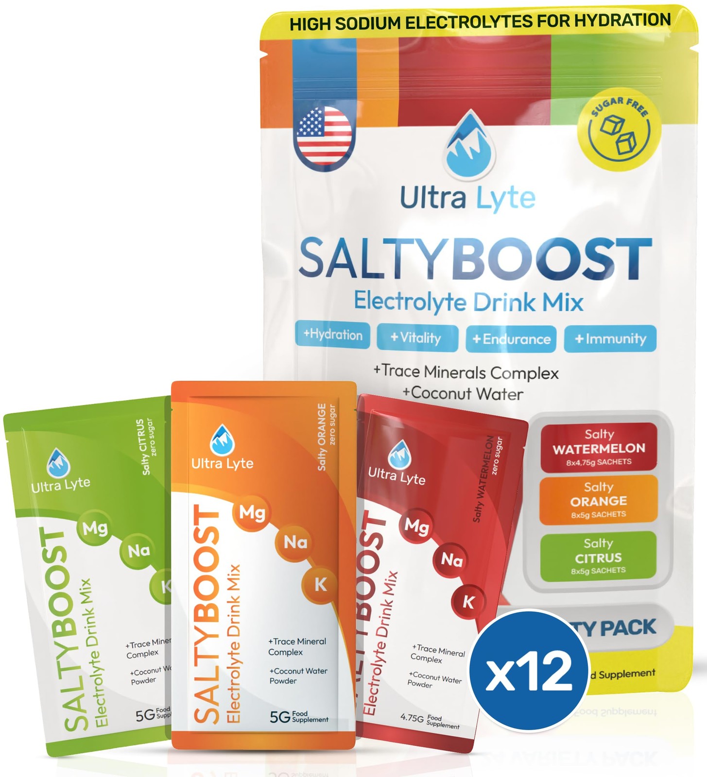 Ultra Lyte Saltyboost Variety Pack 12 Sachets - Hydration Mix - Image 2