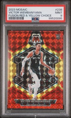 2023 PANINI MOSAIC #238 VICTOR WEMBANYAMA FUSION RED & YELLOW CHOICE /75  PSA 9