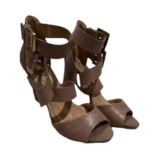 Rampage Women’s Brown Leather Strappy Open Toe Buckle Sandals Size 9