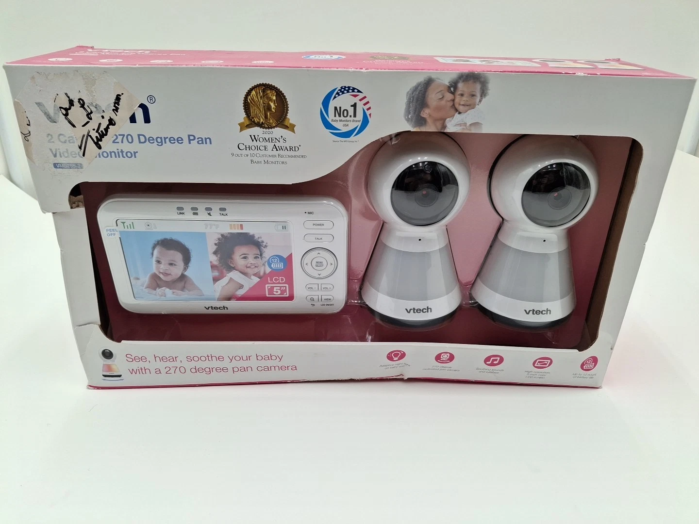 Vtech 2 Camera 270 Degree Pan Video Monitor VM5255-2, New Box Damage