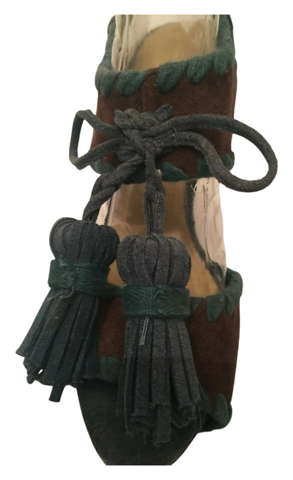 Paco Gil Womens Platform Sandals Size 9M Brown Suede Blue Stitched Trim Tassels image 3