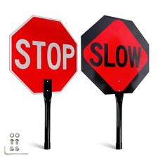 Stop Slow Sign with Metal Handle, 18" x 18" Double Sided Engineer Grade Alumi...