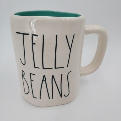Rae Dunn Easter 'Jelly Beans' White and Teal Coffee Tea Mug Cup Ceramic Mug
