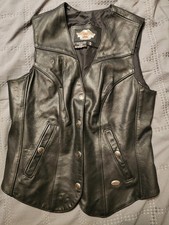 Vintage 90s Harley-Davidson Women's Leather Vest Size M Black Snap Front USA