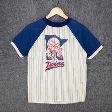 Vintage 80s Minnesota Twins Sears Perma-Prestige Pinstripe Raglan Shirt Youth L