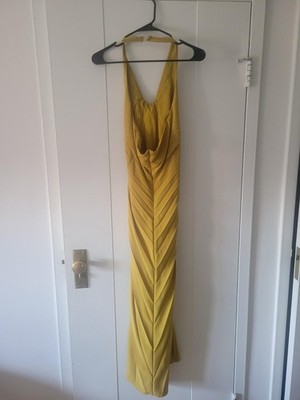 Halterneck, pleated/ruched maxi dress - Anthropologie - Gold | eBay