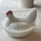 Westmoreland Vintage Milk Glass Hen on Nest Covered Dish With Split Tail 5.5"