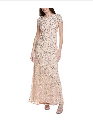 Adrianna Papell Sequin Maxi Dress Rose Gold Size 14