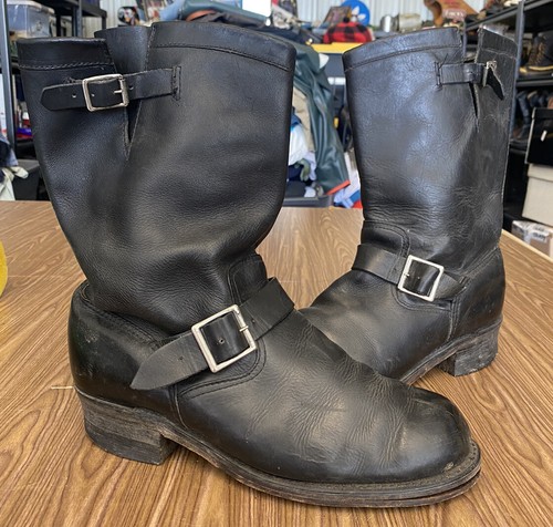 Black Leather Engineer Motorcycle Boots 