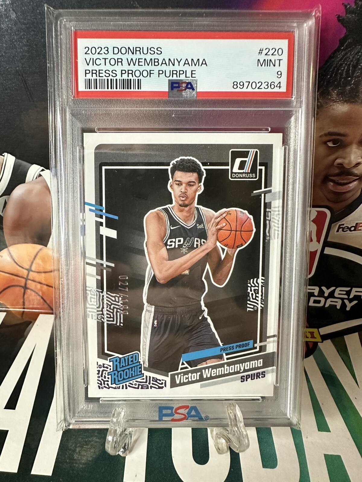 2023 Donruss /199 Victor Wembanyama Pres Proof Purple Rated Rookie PSA 9 #220