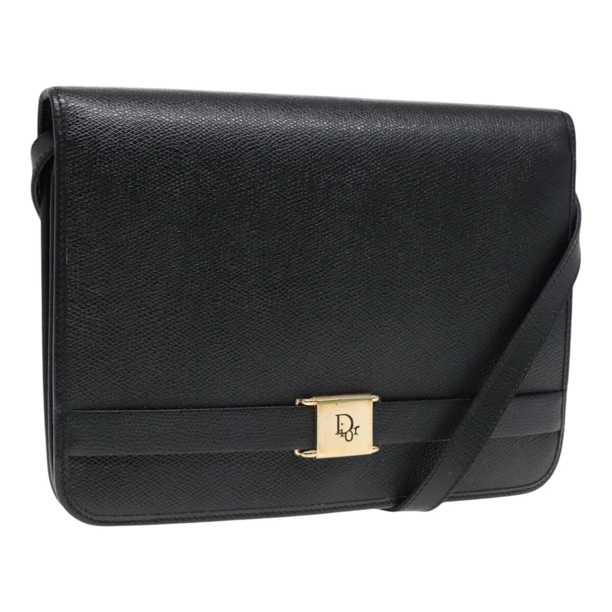 Sac bandoulière Christian Dior cuir noir doré authentique fm3879