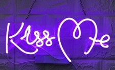 20"x16" Kiss Me Love Heart Acrylic Neon Sign Visual Real Glass Room Wall Decor