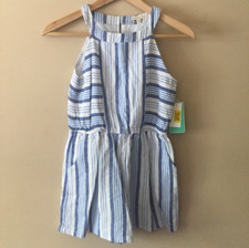 NWT Copper Key Jumpsuit Kids Girls Medium Sleeveless Blue and White Stripe Linen