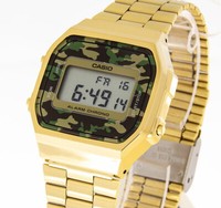 Casio Vintage Unisexuhr A168WEGC-3EF Retro Digital Quarz Edelstahl Camouflage