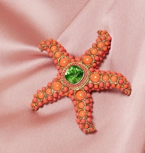 KENNETH JAY LANE, 3″ INCH, GOLD AND TURQUOISE CABOCHONS STARFISH PIN WITH SAP... - Picture 4 of 5