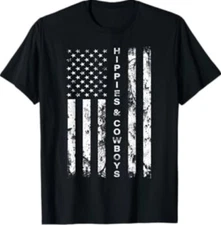 Raisin Hell With The Hippies And Cowboys - American Flag T-Shirt