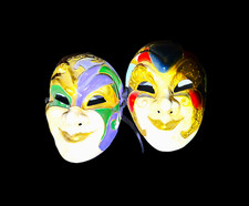 Italian Made Pair of Vintage Venetian Hand Painted Masquerade Masks