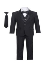 Magen Kids Boys Husky SHAWL LAPEL Tuxedo 7 pc set suit SIZE 8-20 BLACK 1 Button