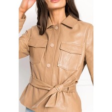 Anthropologie Lamarque Cherice Leather Mini Trench Jacket Sesame Large Nwt