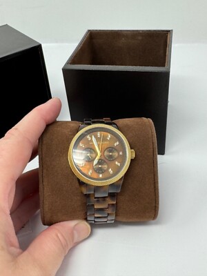 Michael Kors Acrylic Tortoise and Gold Crystal Studded Watch michael-kors-brown-womens-  main image 2