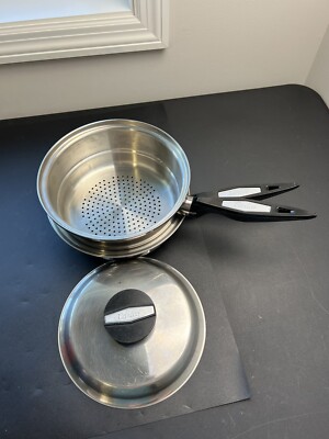 Vtg CARICO Nutri-Tech 5-Ply 18-10 304 Stainless Pan With Steamer