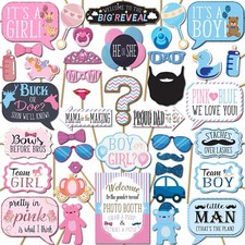 41 PCS Gender Reveal Photo Booth Props Kit with Sign Sticks for Baby Shower