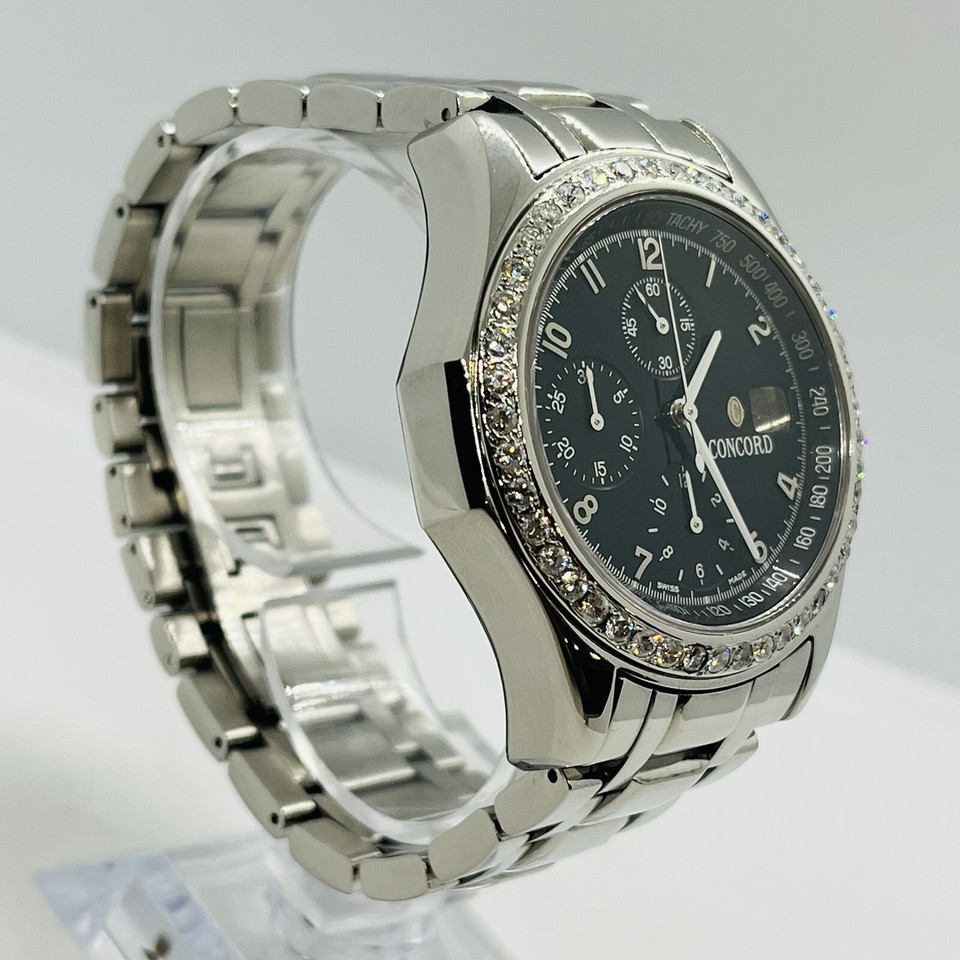 Concord Men's Watch 46 Real Diamonds Bezel Automatic Chronograph 40mm