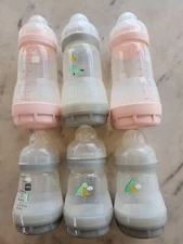 Set Of 6 MAM Easy Start Anti-Colic 3 Bottles 9 oz And 3 5.5 Oz Baby Bottles  