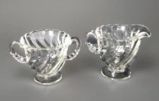 Vintage Fostoria Colony Swirl Handled And Footed Creamer + Sugar Bowl Set *READ*