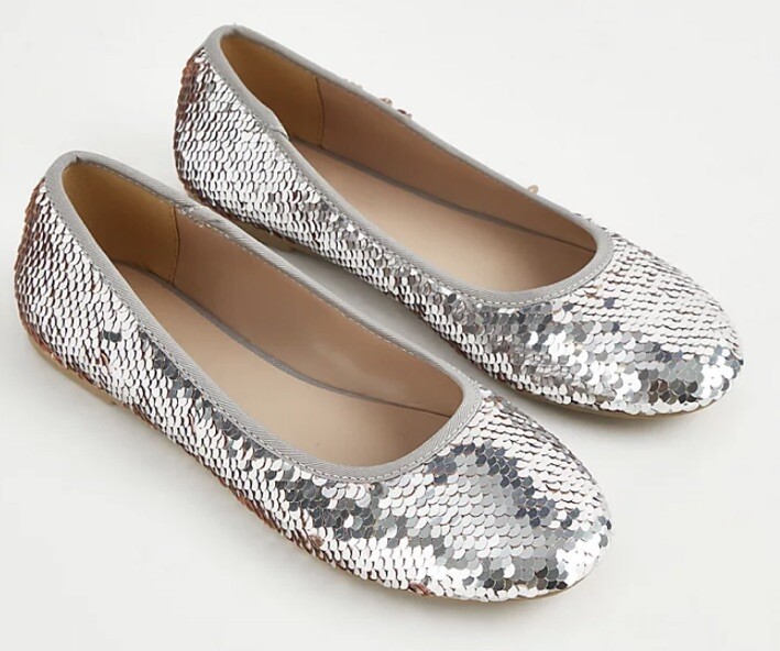 Wide Fit Silver Sparkle Ballet Flats Girls Silver Pink Peach Flip