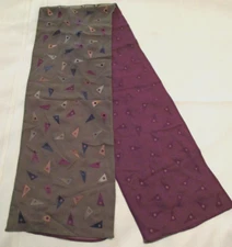 Oblong Scarf 10x60" Reversable Solid Maroon Multi Flags Holes Olive Green EUC