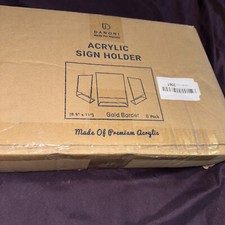 6 Pack Slanted Back Acrylic Sign Holder 8.5 X 11 In Clear Plastic Gold Border