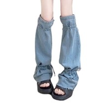 Women Denims Leg Warmer Ruched Drawstring Jeans Leg Cover Thigh Length Socks