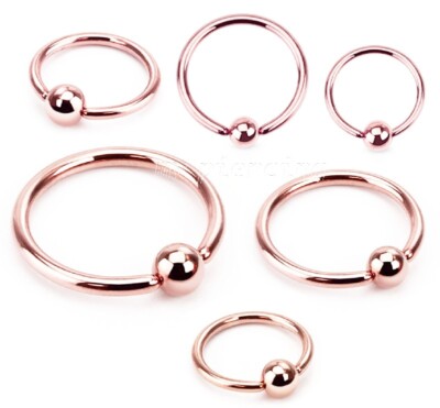2pcs. Rose Gold IP Captive Bead Ring Nose Hoop Labret Ear Tragus 20g 18g 16g 14g
