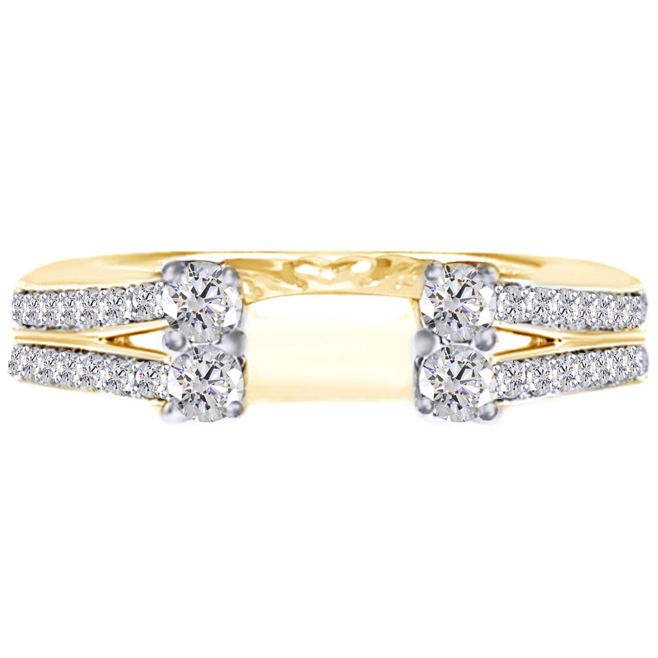 1/2 Ct 14k Yellow Gold Two Row Solitaire Enhancer Wrap Ring Guard Split Shank
