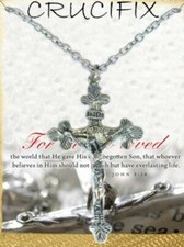 Crucifix 18 Inch Necklace Jesus on Cross in Antique Silver Plate Made in USA NEW