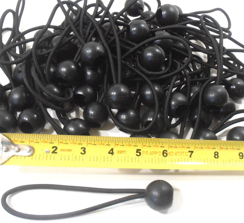 ITT BALL BUNGEE CORD LOT OF 50 PC. 6" INCH BLACK TIE DOWN STRAP CANOPY ACCESSORY