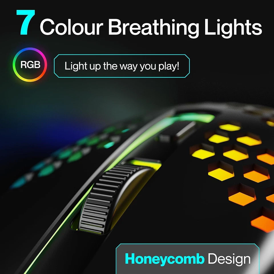 Ambrane Honeycomb Design Wired Mouse 1.5 Metre- 6 Buttons -3600 DPI -Free Ship - Image 4 of 4