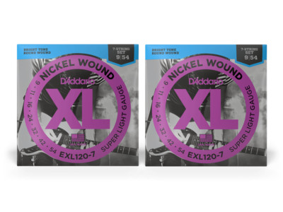 2-Pack D'Addario EXL120-7 Nickel Wound Super Light Electric Strings .09-.54